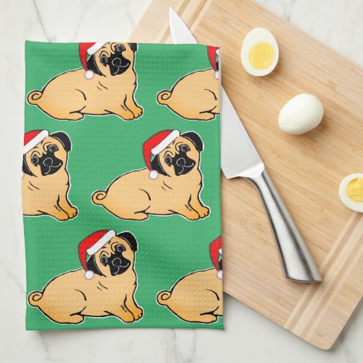 Weihnachts-Mops Pattern Küchentuch (Viertel Falte)