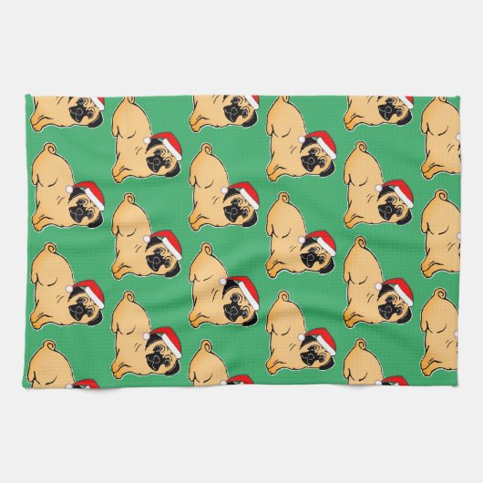 Weihnachts-Mops Pattern Küchentuch (Horizontal)