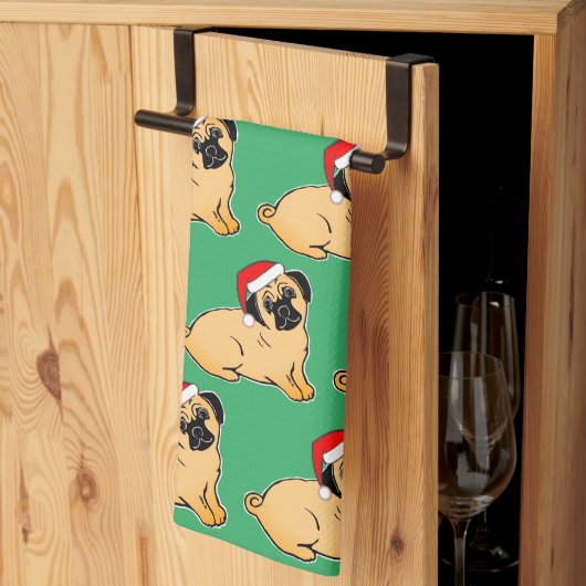 Weihnachts-Mops Pattern Küchentuch (Drittel gefaltet)