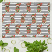 Weihnachts-Mops-Porträt-Muster Geschirrtuch (Gefaltet)