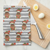 Weihnachts-Mops-Porträt-Muster Geschirrtuch (Viertel Falte)