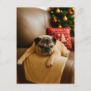 Weihnachts-Mops-Postkarte Gemütlicher Feiertagsabe Postkarte