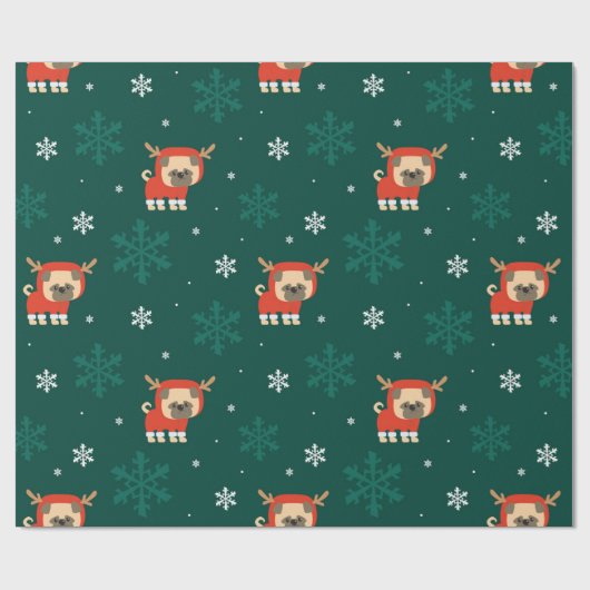Weihnachts-Mops Rentier Pattern Geschenkpapier (Flach)