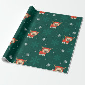 Weihnachts-Mops Rentier Pattern Geschenkpapier (Ungerollt)