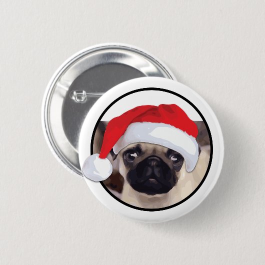 Weihnachts-Mops - Standard, 2¼ Zoll Round Button (Vorne & Hinten)