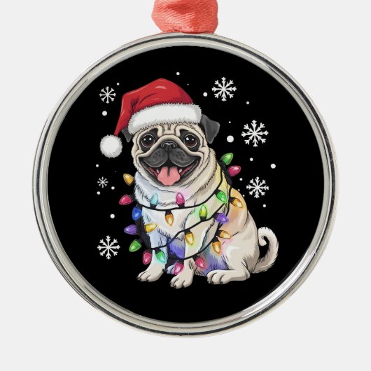 Weihnachts-Mops Weihnachten Weihnachten Weihnachte Ornament Aus Metall (Vorne)