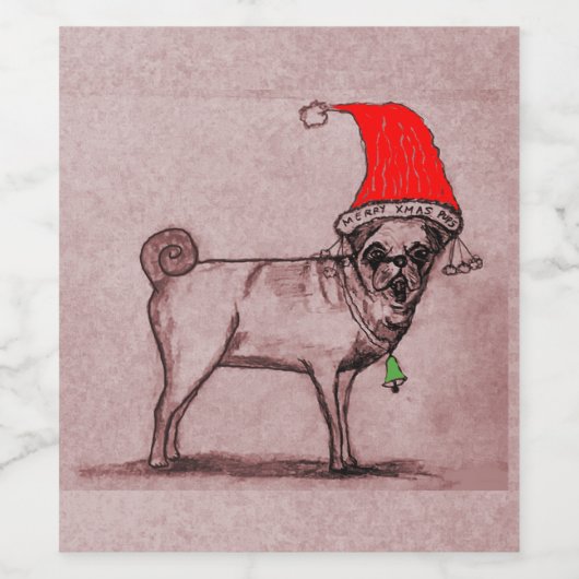 Weihnachts-Mops-Weinetikett Weinetikett (Einzelnes Label)