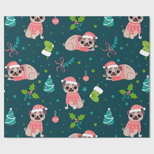 Weihnachts-Möpsen Geschenkpapier (Flach)