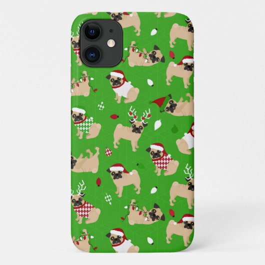 Weihnachts-Möpsen Grün Case-Mate iPhone Hülle (Rückseite)