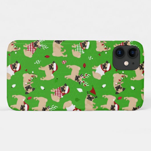 Weihnachts-Möpsen Grün Case-Mate iPhone Hülle (Rückseite (Horizontal))