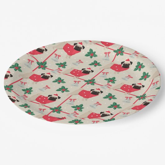 Weihnachts-Möpsen Pappteller (Schrägansicht)