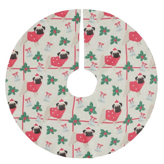 Weihnachts-Möpsen Polyester Weihnachtsbaumdecke (Vorderseite)