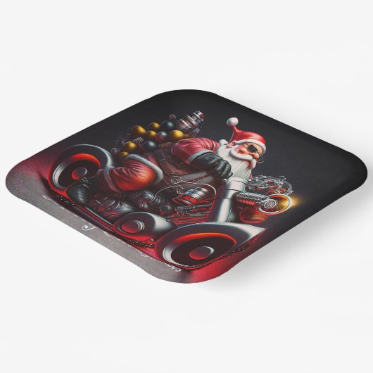 Weihnachts-Motorrad Pappteller (Gewinkelt)