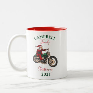 Weihnachts-Motorradfahrer-Familie Personalisiert Zweifarbige Tasse