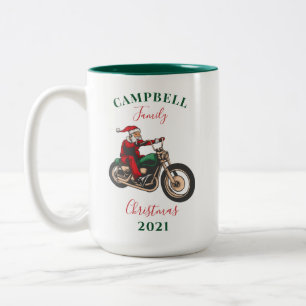 Weihnachts Motorradfahrer Familie Personalisiert Zweifarbige Tasse