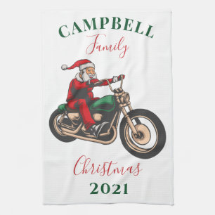 Weihnachts-Motorradfahrer-Familie Weihnachtsmann Geschirrtuch