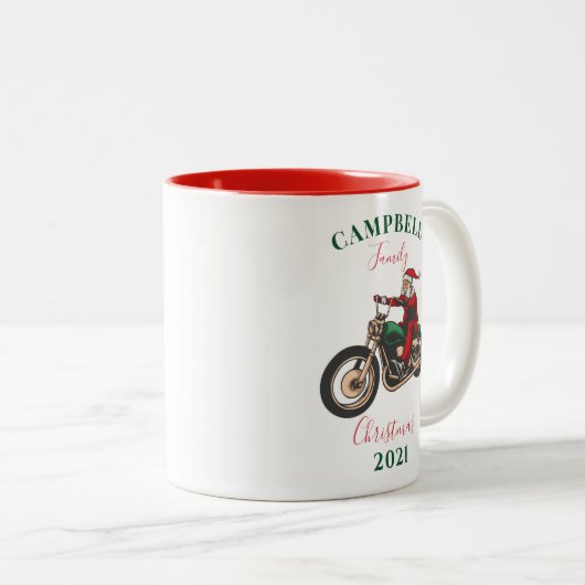 Weihnachts-Motorradfamilie Personalisiert Zweifarbige Tasse (VorderseiteRechts)