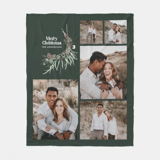 Weihnachts-Multi-Foto botanisch dunkelgrün rustika Fleecedecke (Vorderseite)