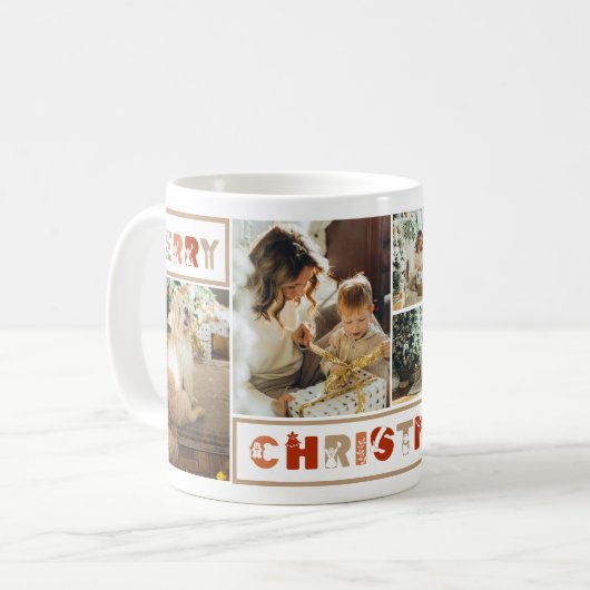 Weihnachts Multicolor Script Custom Foto Collage Kaffeetasse (Vorderseite Links)