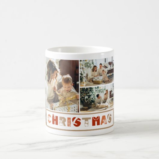 Weihnachts Multicolor Script Custom Foto Collage Kaffeetasse (Mittel)