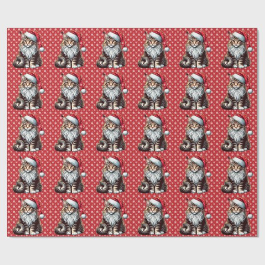 Weihnachts-Münzkatze Maine Coon Kitten Geschenkpapier (Flach)