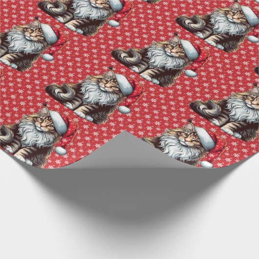 Weihnachts-Münzkatze Maine Coon Kitten Geschenkpapier (Ecke)