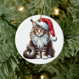 Weihnachts-Münzkatze Maine Coon Kitten Keramik Ornament