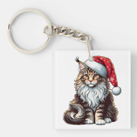 Weihnachts-Münzkatze Maine Coon Kitten Schlüsselanhänger (Vorderseite)
