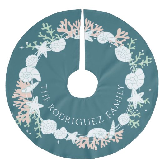 Weihnachts-Muschel-Wreath-Baumrock Polyester Weihnachtsbaumdecke (Vorderseite)