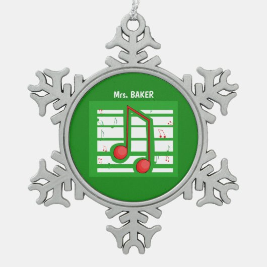 Weihnachts-Musiklehrer, Hinweise zu Grün Schneeflocken Zinn-Ornament (Vorderseite)