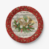 Weihnachts-Musiknoten Französisch Horn Rot Pappteller (Vorderseite)