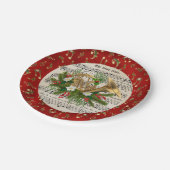 Weihnachts-Musiknoten Französisch Horn Rot Pappteller (Schrägansicht)