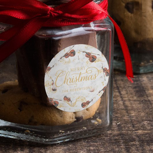 Weihnachts-Musiknoten Violin Elegant Runder Aufkleber