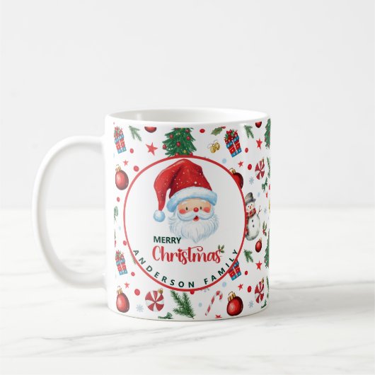 Weihnachts-Muster Familienname Frohe Weihnachten Kaffeetasse (Links)