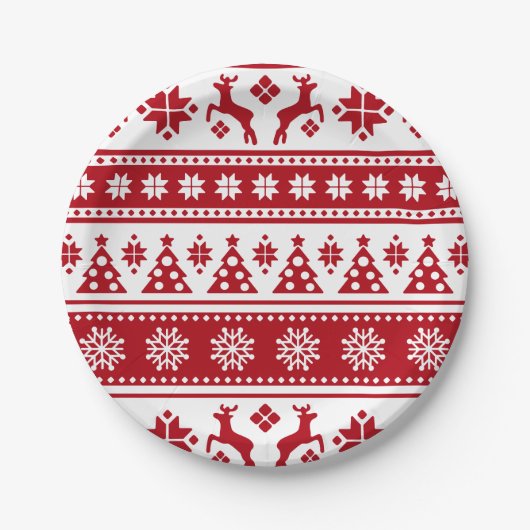 Weihnachts-Muster für Rotes und Weißes Hirsch und  Pappteller (Vorderseite)