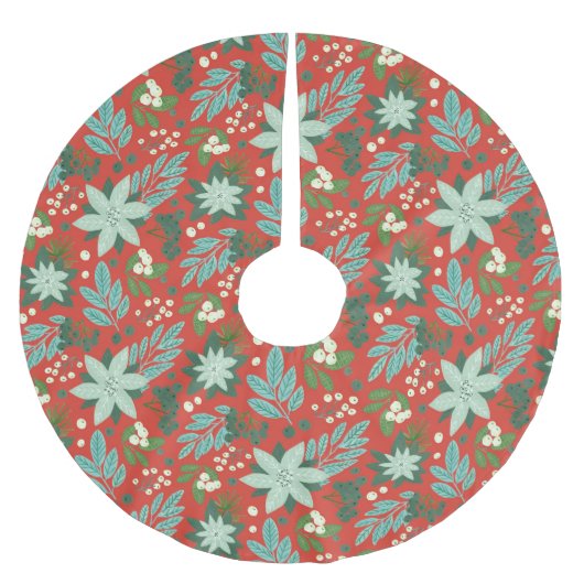 Weihnachts-Muster in Rotem Flön Polyester Weihnachtsbaumdecke (Vorderseite)