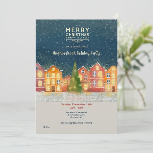 Weihnachts-Nachbarschaft-Party Einladung (Stehend Vorderseite)