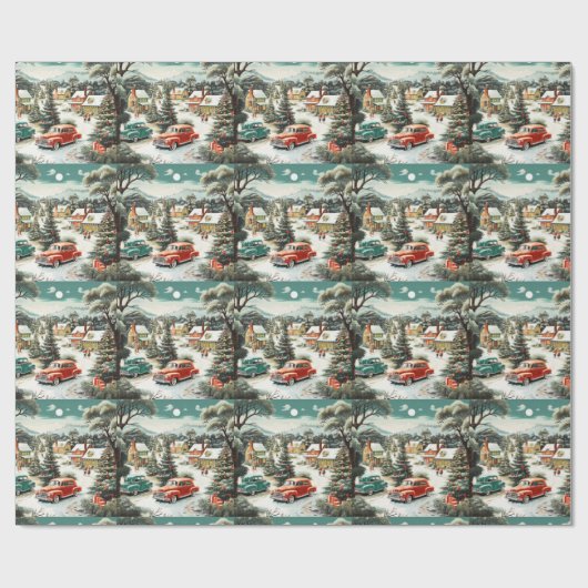 Weihnachts-Nachbarschaftswagen Zuhause MCM Geschenkpapier (Flach)