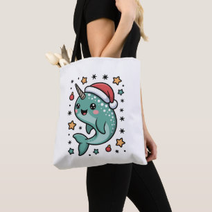 Weihnachts-Narwal-Weihnachtsmann-Hut-Sterne-Schmuc Tasche
