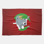 Weihnachts-Nashorn-Cartoon Geschirrtuch (Horizontal)