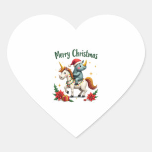 Weihnachts-Nashorn Frohe Weihnachten Einhorn Nasho Herz-Aufkleber