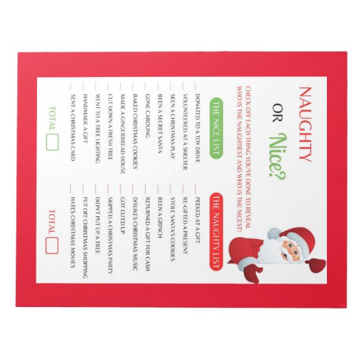 Weihnachts-Naughty oder Nice Game Notizblock (Vorderseite)