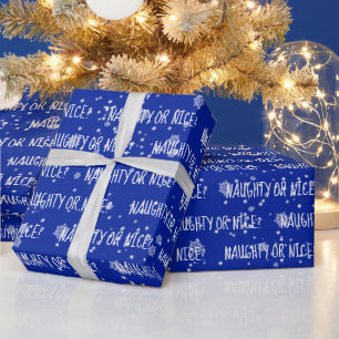Weihnachts-NAUGHTY- ODER NICE-Text auf blau Geschenkpapier