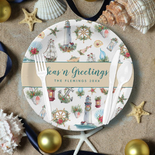 Weihnachts-Nautische Meeres-Grüße Personalisiert Pappteller