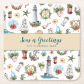 Weihnachts-Nautische Meeres-Grüße Personalisiert Rechteckiger Pappuntersetzer (Vorderseite)