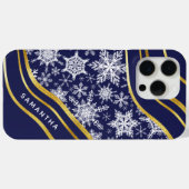 Weihnachts Navy Blue Gold Mit Monogramm Schneefloc Case-Mate iPhone Hülle (Rückseite (Horizontal))