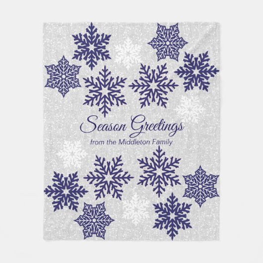 Weihnachts Navy Blue Snowflakes Fleecedecke (Vorderseite)