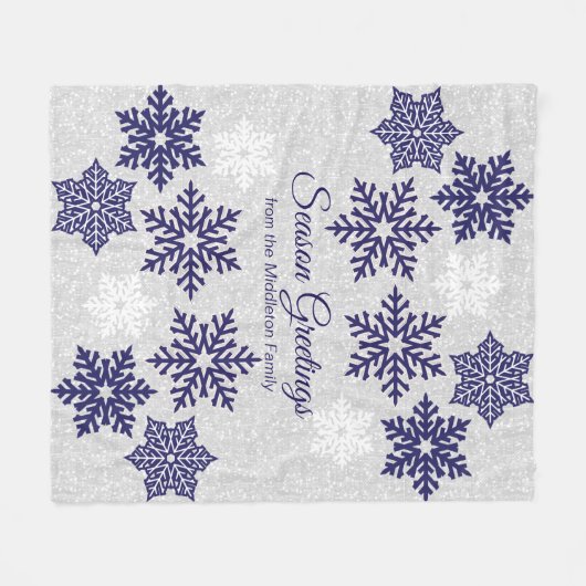 Weihnachts Navy Blue Snowflakes Fleecedecke (Vorderseite (Horizontal))