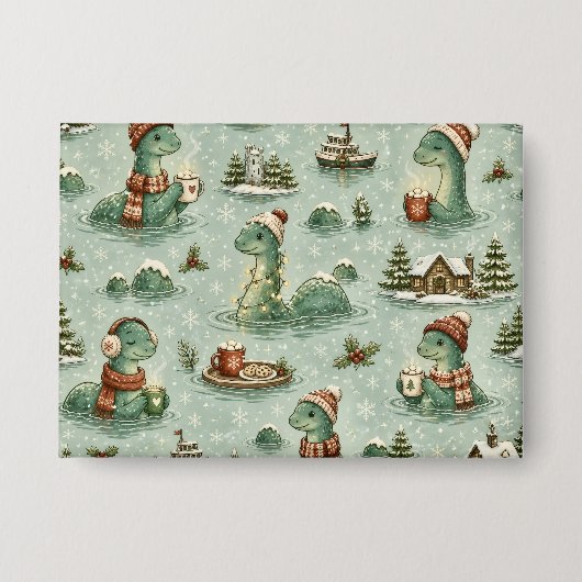 Weihnachts-Nessie Loch Ness Monster Cozy Kryptiden Button (Vorderseite)