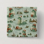 Weihnachts-Nessie Loch Ness Monster Cozy Kryptiden Button (Vorderseite)